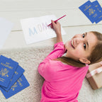 XIISVINT 30 Pcs Blank Passport Notebook Blue Passport Book Fake Passport Travel Journal Sticker Collection Book for Kids School Projects World Travel Pretend Activity Party Favors, 5.51x3.9 Inch