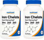Nutricost Chelated Iron, As Ferrochel, 36mg, 240 Capsules (2 Bottles)