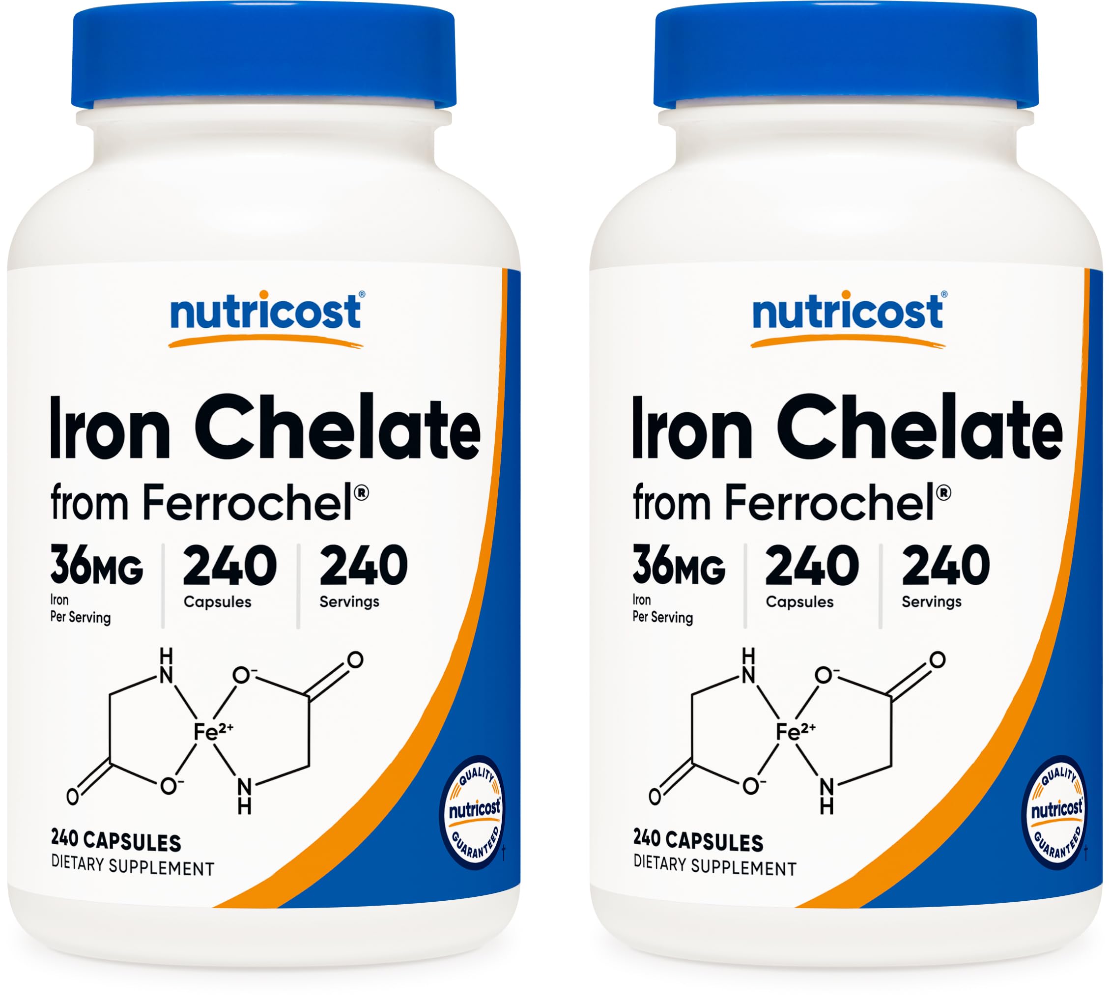 Nutricost Chelated Iron, As Ferrochel, 36mg, 240 Capsules (2 Bottles)