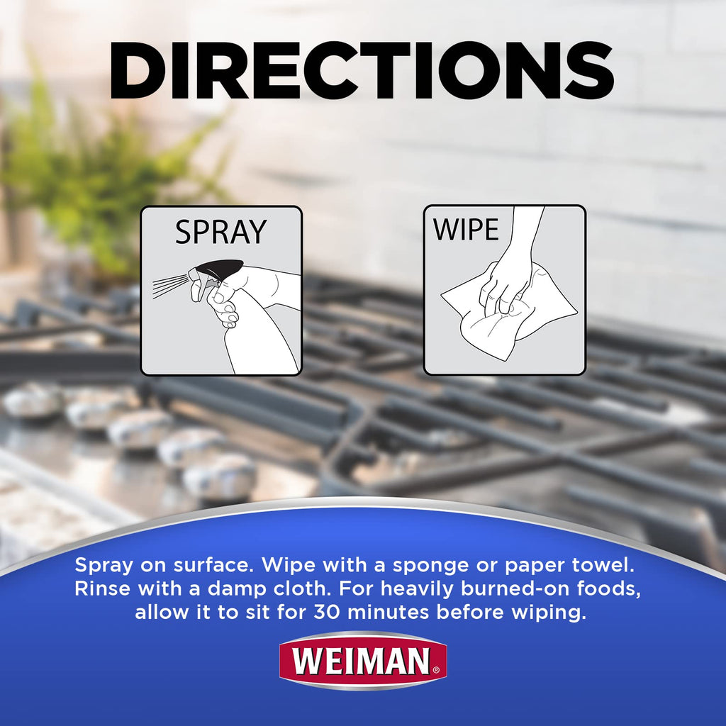 Weiman Heavy Duty Gas Range & Stove Top Cleaner and Degreaser - 2 Pack, 24 Ounces with MicroFiber Cleaning Towel