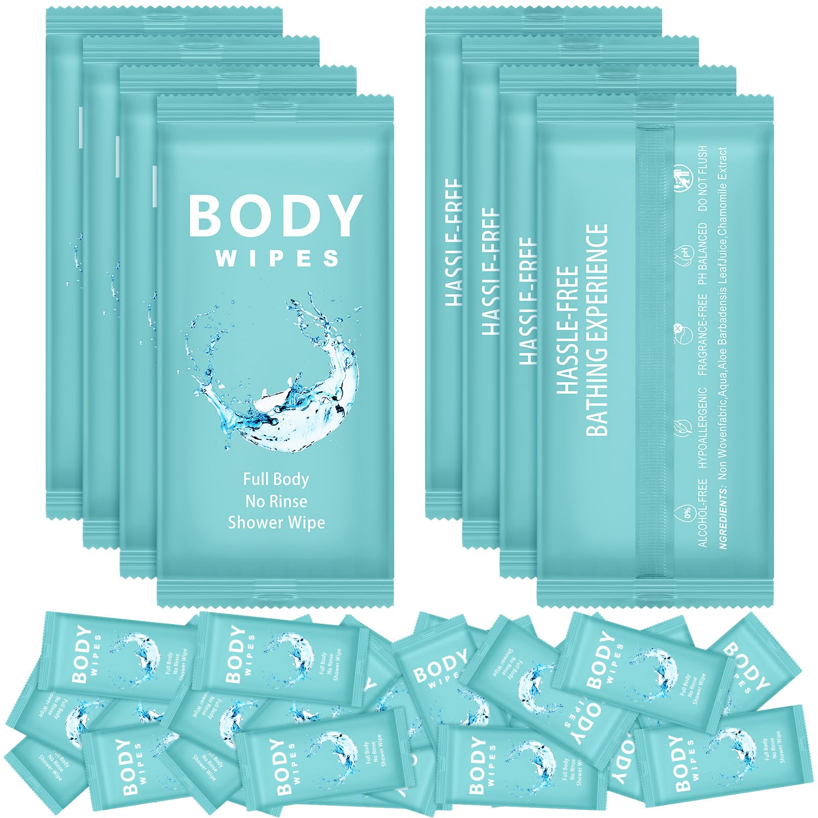 Treela 300 Pcs Large Body Wipes Bulk Deodorant Travel Size for Homeless Care Package Supplies Individually Wrapped Adults Bathing No Rinse Wet Wipes Men Women Hygiene Items(7.09" X 9.84",Blue)
