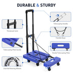 SPACEKEEPER Folding Hand Truck, 500 LB Capacity Luggage Cart, Portable Folding Dolly with 6 Wheels and 2 Elastic Ropes for Luggage, Personal, Travel, Auto, Moving and Office Use, Blue