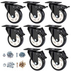 4 inch Caster Wheels, Casters Set of 8 Heavy Duty - CLOATFET Locking Swivel Casters with Brake (Top Plate), Non Marking Black Castor Wheels for Cart Furniture Workbench