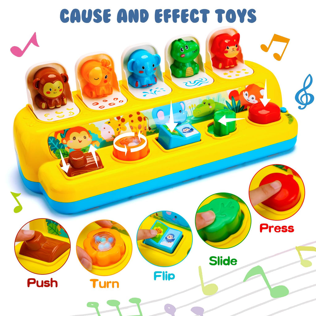 Interactive Pop up Animal Toys with Music & Light, Montessori Cause and Effect Toys for 1 Year Old Boy Girl Early Learning Musical Baby Toy 9-12-18 Months STEM Toddler Toy Age 1-2 Gift for Infant