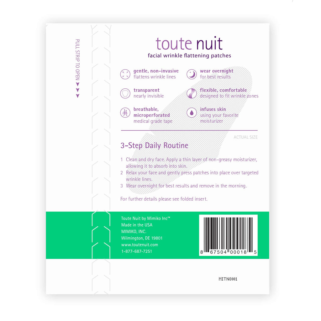 Toute Nuit Wrinkle Patches – Grooves – Face Tape for Maximum Forehead Coverage – Hypoallergenic Anti Wrinkle Patches – 20 Count, Made in USA