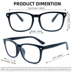 FEIVSN 3 Pack Bifocal Reading Glasses for Women Men Bi-focal Readers PC Frame Fixed Hinge Dual Focal Clear Top Eyewear, +1.75
