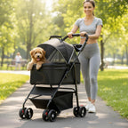 3-in-1 Dog Strollers for Small/Medium Dogs Cats,4 Wheels Pet Stroller,Detachable Carrier Basket,Breathable Mesh,Storage Basket,Cup Holder,Weather Cover,Black
