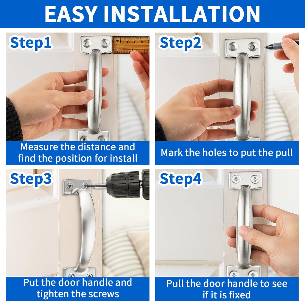 TamBee 6 Inch Gate Handle Outdoor 304 Stainless Steel Door Pull Handle Rustproof Barn Door Handles for Fences Garage Yard Kitchen Bathroom (4 Pack)