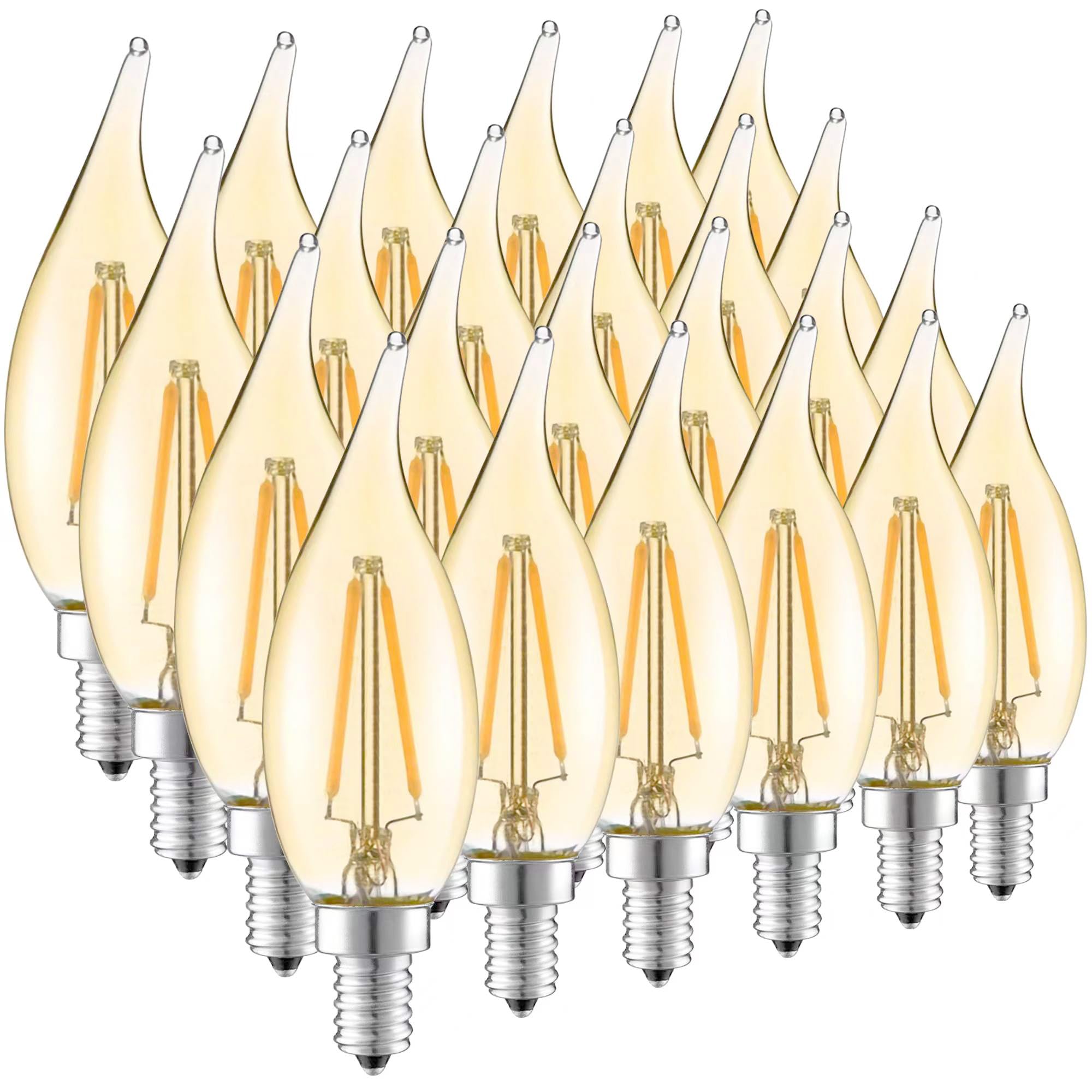 HMYYJT Dimmable LED Candelabra Bulb 25W Equivalent E12 LED Bulb 2700K Soft Warm White, Chandelier Light Bulbs, 2W 200LM Flame Tip CA10 Candle Light Bulb 24 Pack