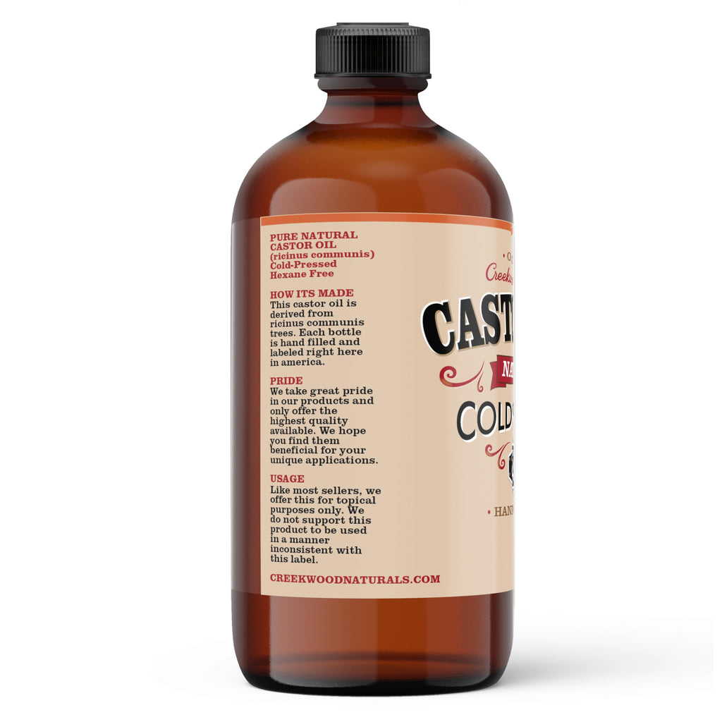 Creekwood Naturals NATURAL CASTOR OIL, 100% Pure, Cold Pressed, Hexane Free, For Hands, Dry Skin Moisturizer, Scalp, Thicker Eyebrows, Eyelashes, Hair - Glass Bottle (8 ounce)
