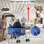 Dog Stroller Pet Stroller Cat Strollers Jogger Folding Travel Carrier Durable 4 Wheels Doggie Cage with Cup Holders 35Lbs Capacity Waterproof Puppy Strolling Cart for Small-Medium Dogs, Cats - Blue