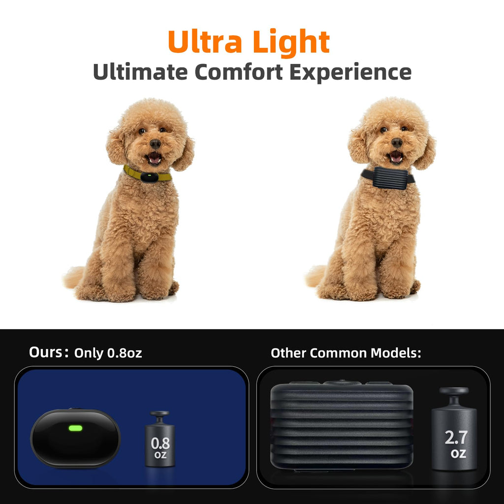 Ultra-Small Dog Shock Collar, Ultra-Light & Thin Dog Training Collar with 1300ft Remote, Tailored for Small Dogs 5-15lbs & Medium Dogs, 198-Level Precise Control, Waterproof, Rechargeable (Black)