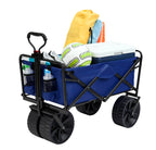 Mac Sports Heavy Duty Collapsible Folding All Terrain Utility Beach Wagon Cart, Blue/Black