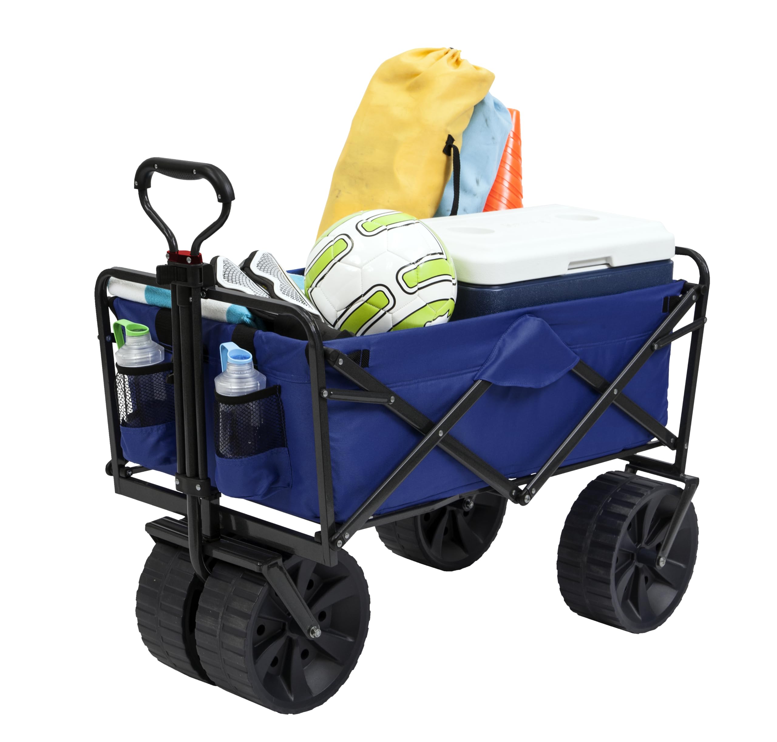 Mac Sports Heavy Duty Collapsible Folding All Terrain Utility Beach Wagon Cart, Blue/Black