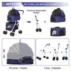 BETSOCCI Double Dog Stroller with 2 Detachable Carrier, Portable Pet Stroller for Small Dogs & Cats Folding Lightweight Puppy Travel Carriage, 4 Wheels, Blue