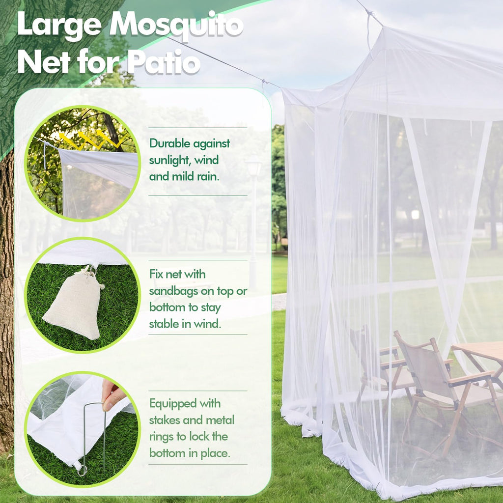 Gilprop Extra Large Mosquito Net for Patio 12.5 x 10 ft Outdoors Four Sided Insect House Screen Netting White Outside Canopy Bug Protection Netting for Gazebo Porch Garden Terrace