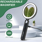 Glass Magnifying Glass with Light Handheld 10X 30X Magnifier with 36 LEDs, 5 Color Modes Rechargeable Lighted Magnifiers, Gift for Senior Reading, Coin, Stamps, Inspection (White & Black)