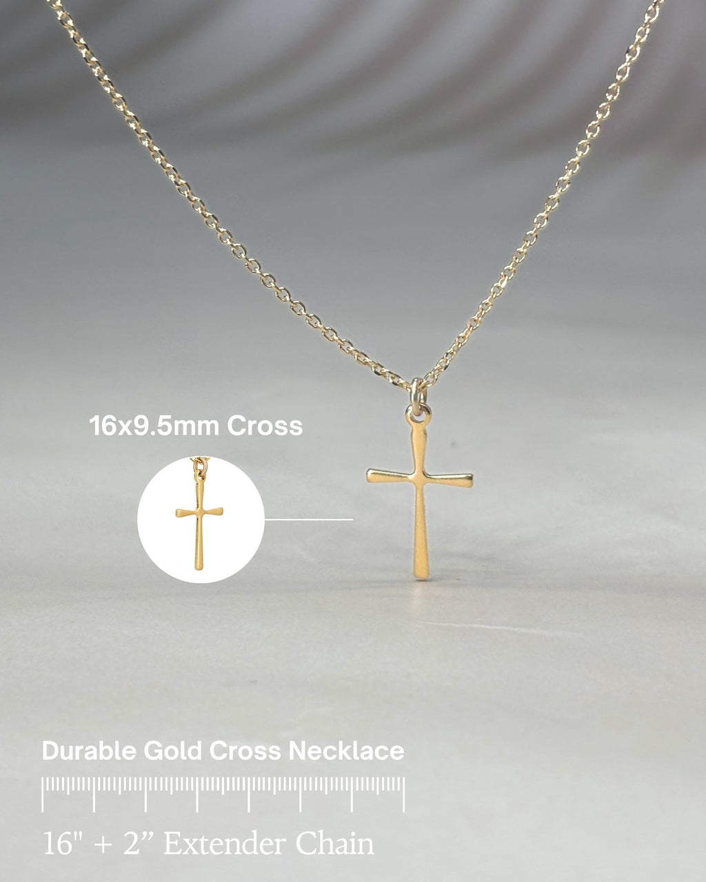 Annika Bella Gold Cross Necklace, 16-18 Inches Gold Chain, Womens Small Simple Cross Pendant Necklaces, Faith Gift for Her, Christian Jewelry (Gold)