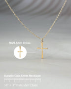Annika Bella Gold Cross Necklace, 16-18 Inches Gold Chain, Womens Small Simple Cross Pendant Necklaces, Faith Gift for Her, Christian Jewelry (Gold)