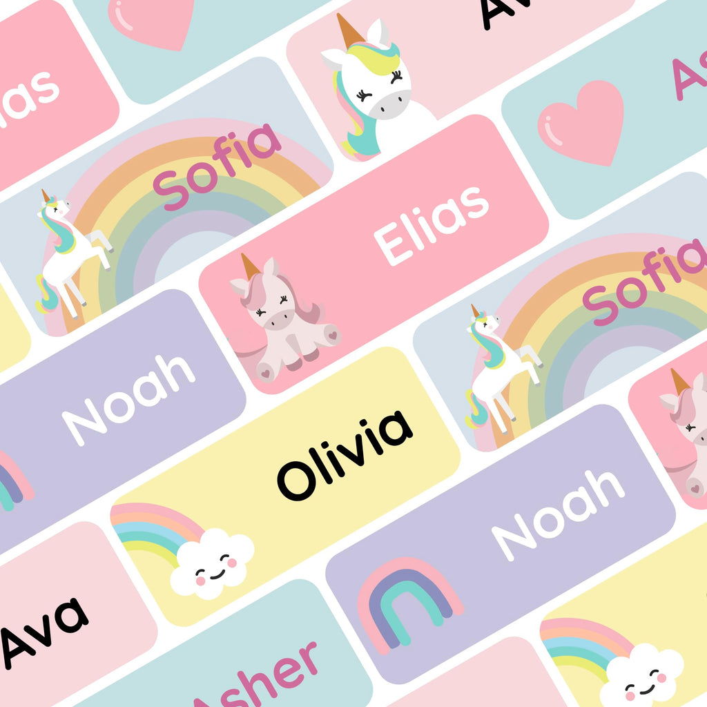 TeddyLabels – Personalized Name Labels for Kids (60) – Waterproof & Durable Stickers for Clothing, School & Daycare Items - Unicorns