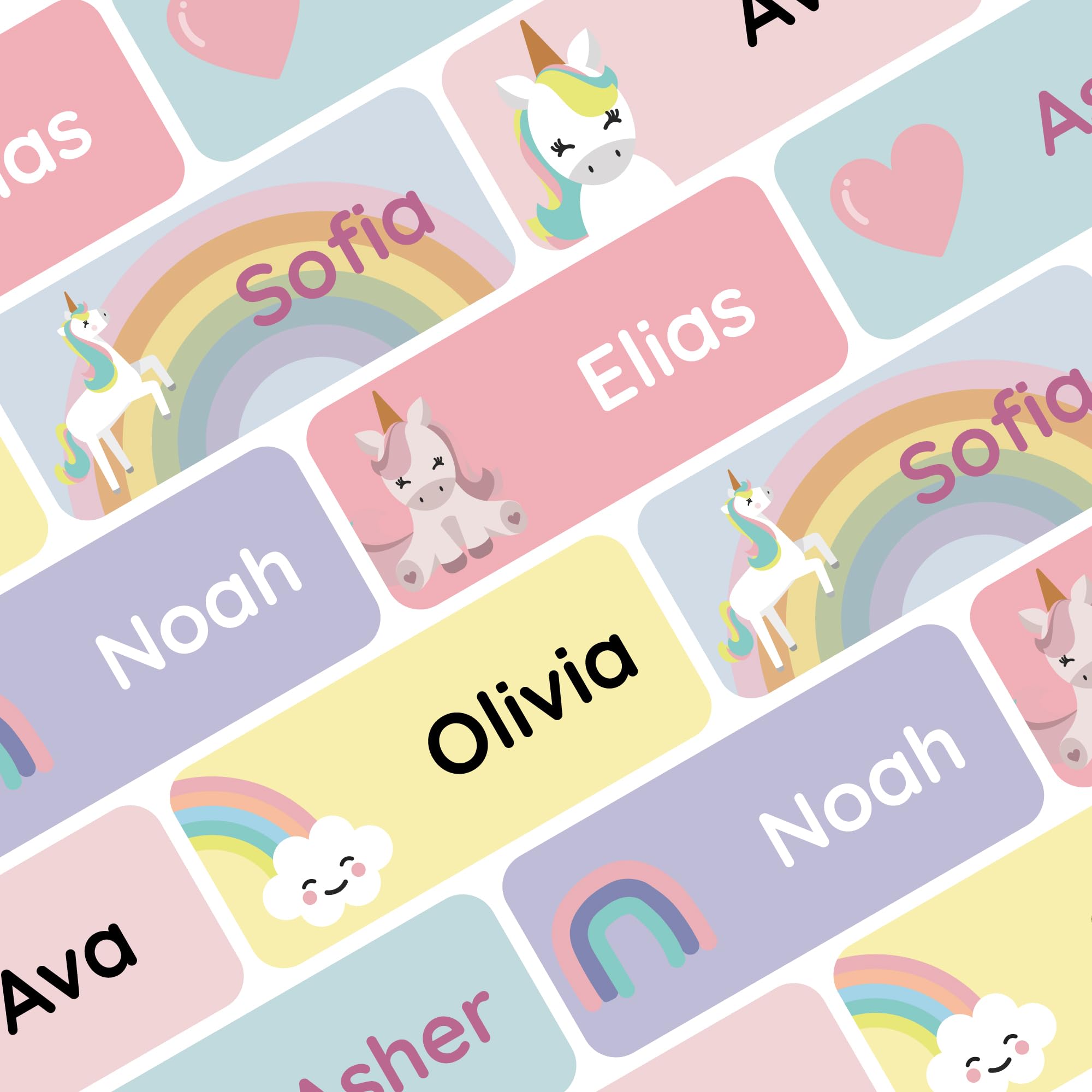 TeddyLabels – Personalized Name Labels for Kids (60) – Waterproof & Durable Stickers for Clothing, School & Daycare Items - Unicorns