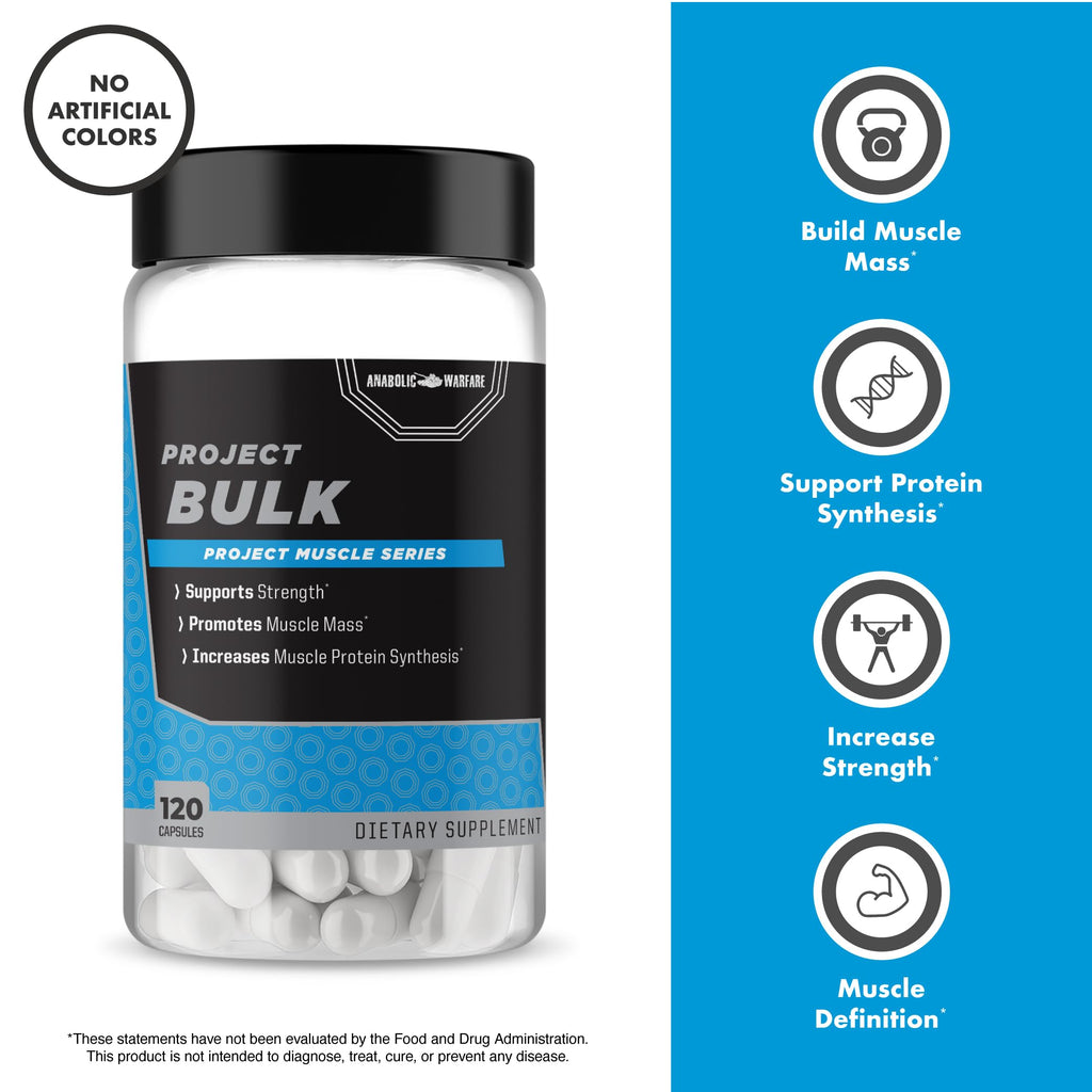 Anabolic Warfare Project Bulk, Mass Building Formula, Protein Synthesis, Strength, Muscle Definition, Made with Botanicals*
