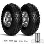 4.10/3.50-4 Flat Free Tire Wheels 10 Inch, (2 PICK) Solid Rubber Puncture Proof Airless Wheels with 5/8" Bearings 2.2" Offset Hub for Hand Truck, Dolly Gorilla Cart, Wheelbarrow, Outdoor Utility Cart