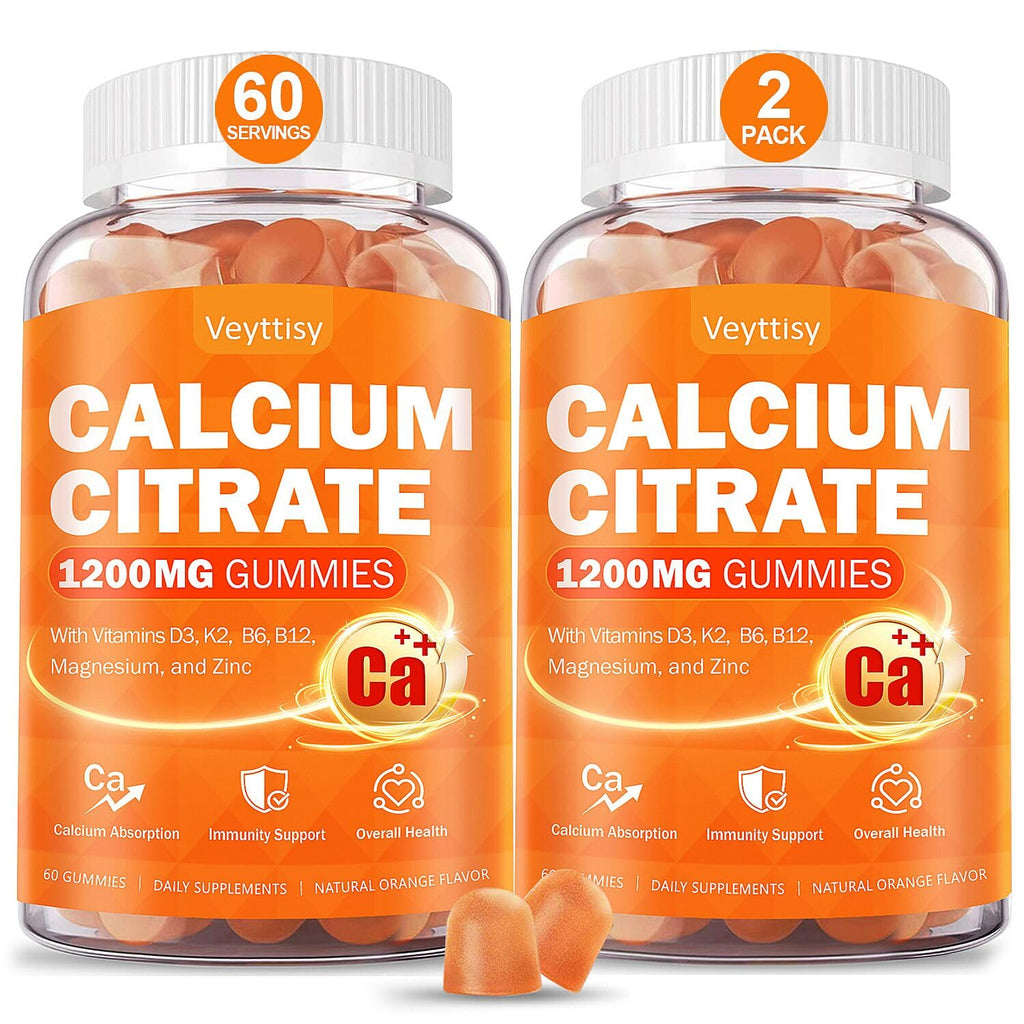 Calcium 1200 mg with Vitamin D3 Supplement for Adults - Calcium Gummies with 5000iu Vitamin D3, K2, B6, B12, Magnesium & Zinc - Calcium Supplement for Women Men - Easy to Digest, Vegan