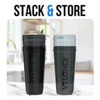 VELOMIX -4 Pack- 28 oz Protein Shaker Bottles for Protein Mixes - 4x Wire Whisk | Leak Proof Shaker Cups for Protein Shakes | Stackable Protein Shaker Bottle Pack (A1) Silver Aurora