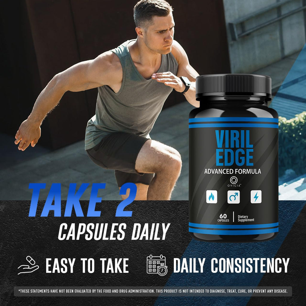 (3 Pack) Viril Edge For Men Capsules - Official VirilEdge Pills Advanced Support For Maximum Strength, All Natural Ingredients Premium Vitamins For Overall Health & Wellness, 180 Capsules For 3 Months