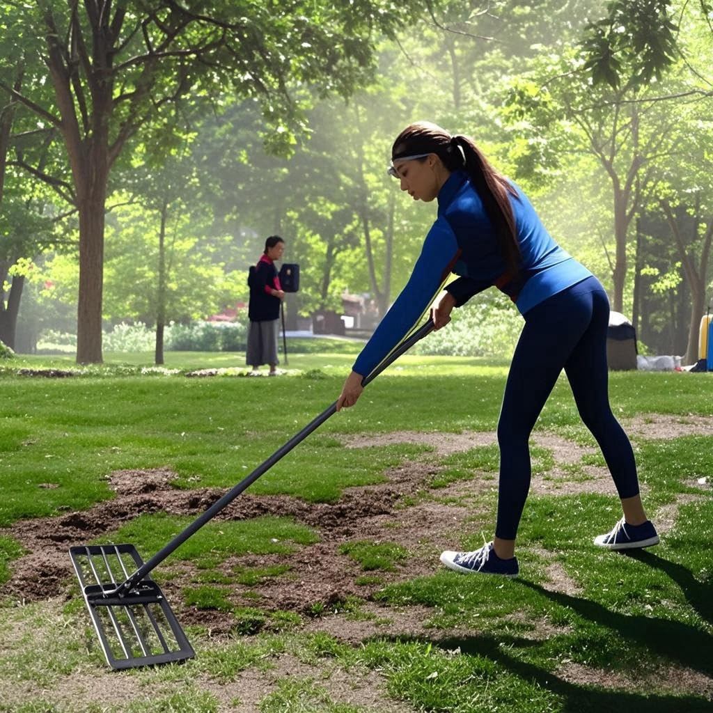 Lawn Leveling Rake, 42” x 10” Leveling Rake，Lawn Leveler w/ 72” Long Non-Slip Handle, Level Lawn Tool for Grass, Golf Field, Level Soil or Dirt Ground