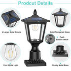 Solar Post Lights, 6000K Dusk to Dawn Solar Lamp Post Light with Pier Mount Base, Solar Post Lights Outdoor Waterproof for Garden Yard Landscape Pole Pillar, Outside Decorative Lamp(Cool White)