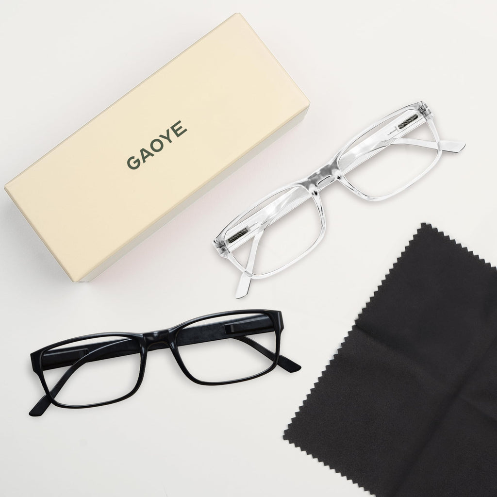 Gaoye 2-Pack of Reading Glasses - Blue-Light Filter, UV Protection - Readers with Rectangle Frames
