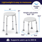 Drive Medical Shower Stool - Adjustable Height - Lightweight Aluminum Construction - 300 Lb Weight Capacity - Compact Tub & Shower Seat - Safety Bath Accessory - White