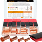 SVAAR 100PCS Flared Open Butt Connectors Kit 4/6/8/12-10 Gauge Butt Splice Connector Non-Insulated Butt Connectors Crimp Pure Copper 50PCS Seamless Barrel Wire Splice Terminals +50PCS 3:1 Heat Shrinks