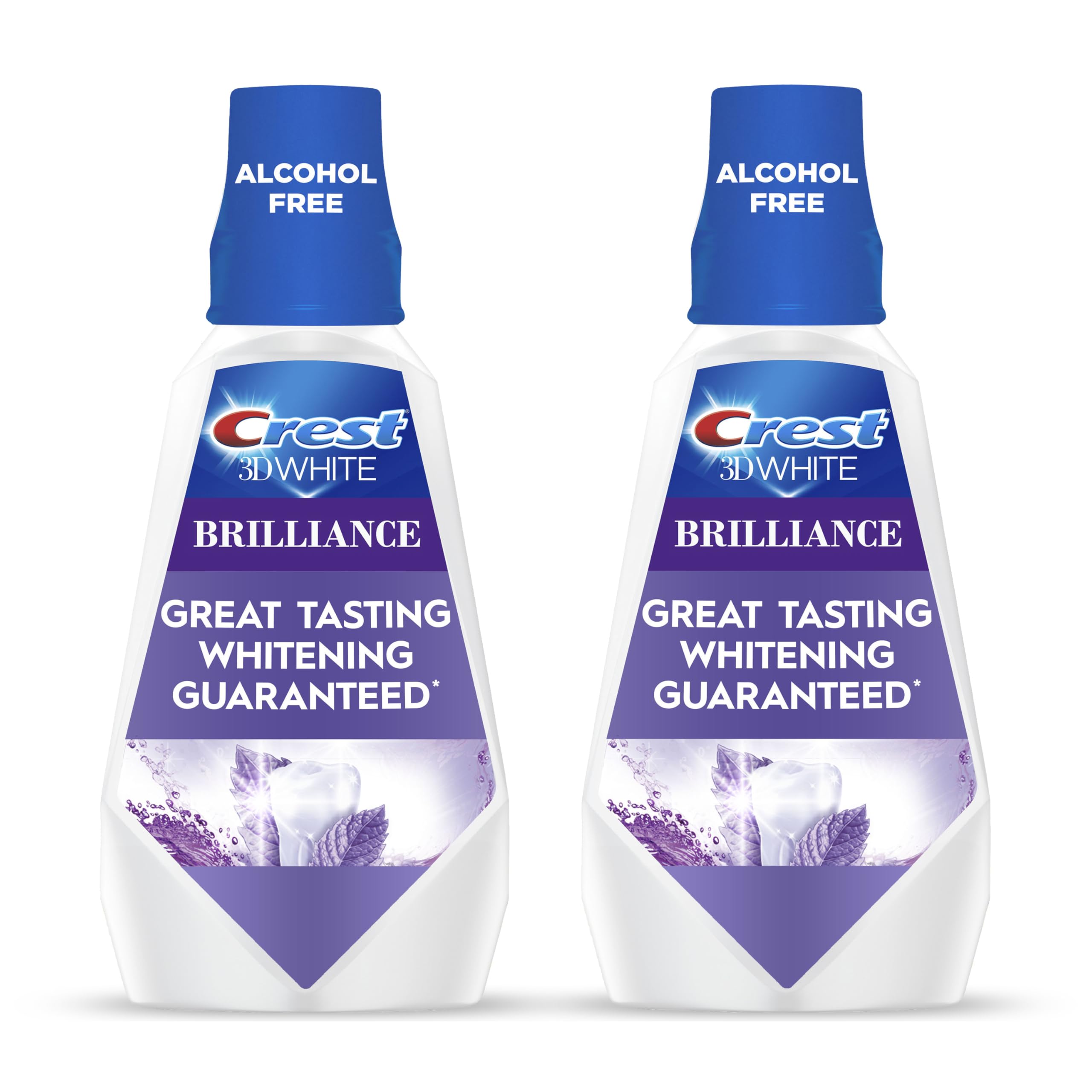 Crest 3D White Mouthwash, Teeth Whitening for Adults, 1L, 2 Pack, Alcohol Free Mouth Rinse, Breath Freshener, Antibacterial, Antiseptic, Bad Breath Treatment, Peroxide Free, Clean Mint
