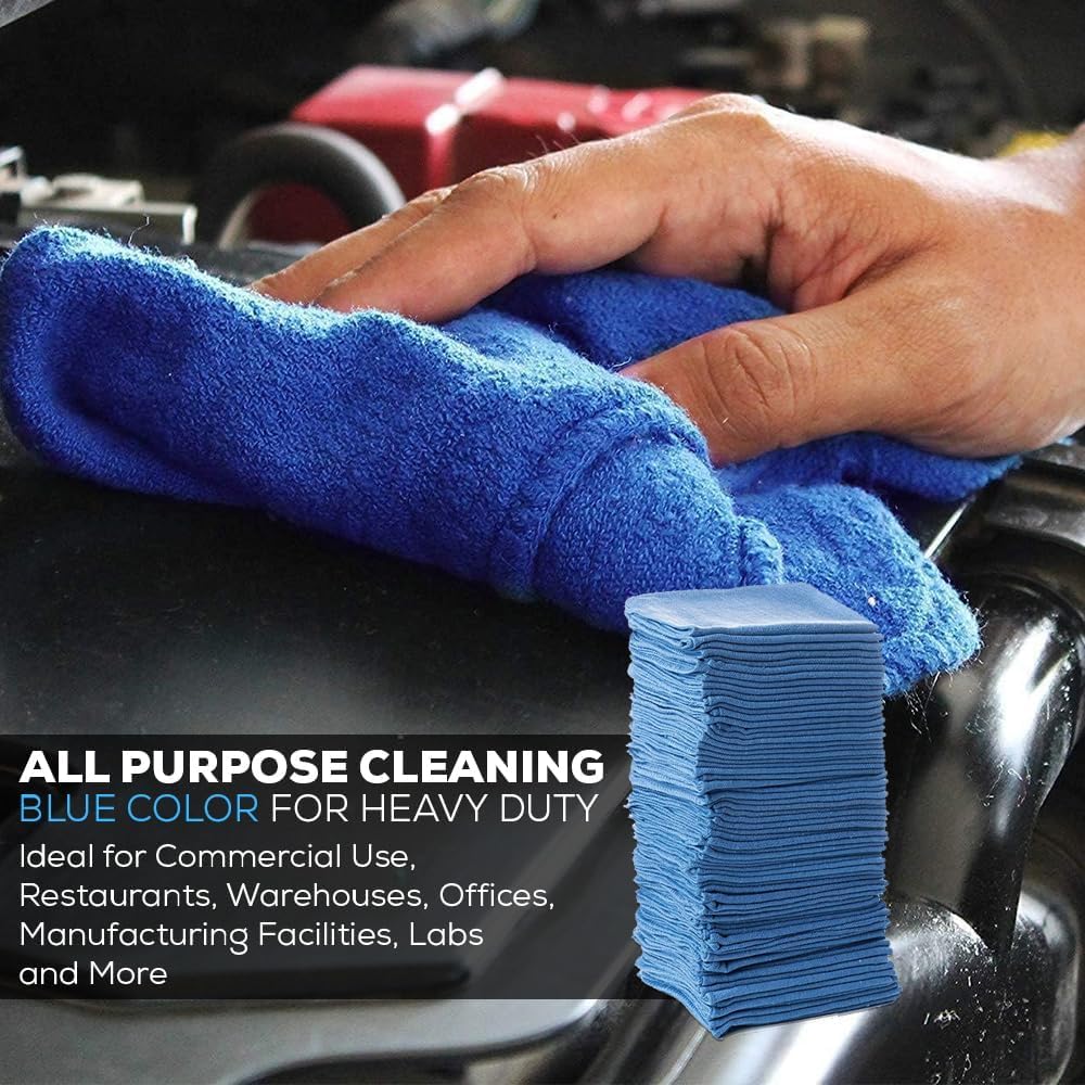 Simpli-Magic Premium Shop Towels 14”x12”, Commercial Grade Blue, 50 Pack