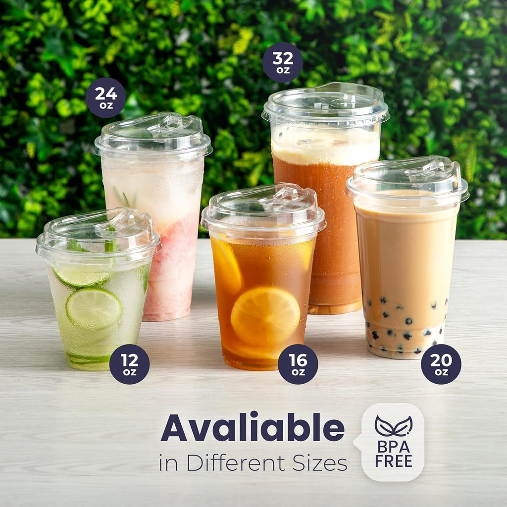 Fit Meal Prep 50 Pack 20 oz Clear Plastic Cups with Strawless Sip Lids, Disposable Plastic Coffee Cups with Lids, To Go Cups for Iced Coffee, Smoothies, Soda, Party Drinks, Bubble Tea, Cold Beverage