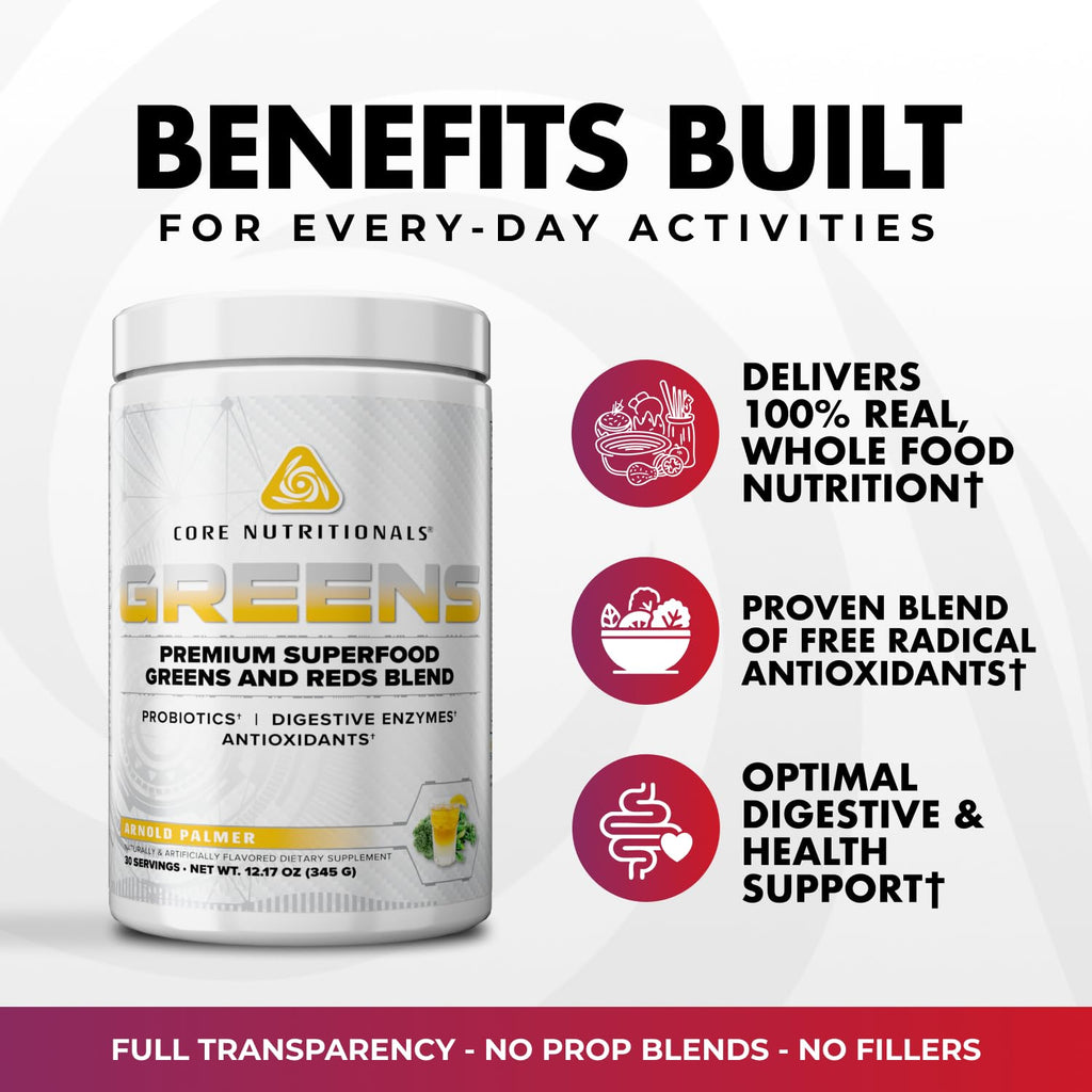 Core Nutritionals Greens | Premium Superfood Reds & Greens Blend | 5 Billion CFU Probiotics, Digestive Enzymes, & Antioxidants | 30 Servings (Berry Bliss)