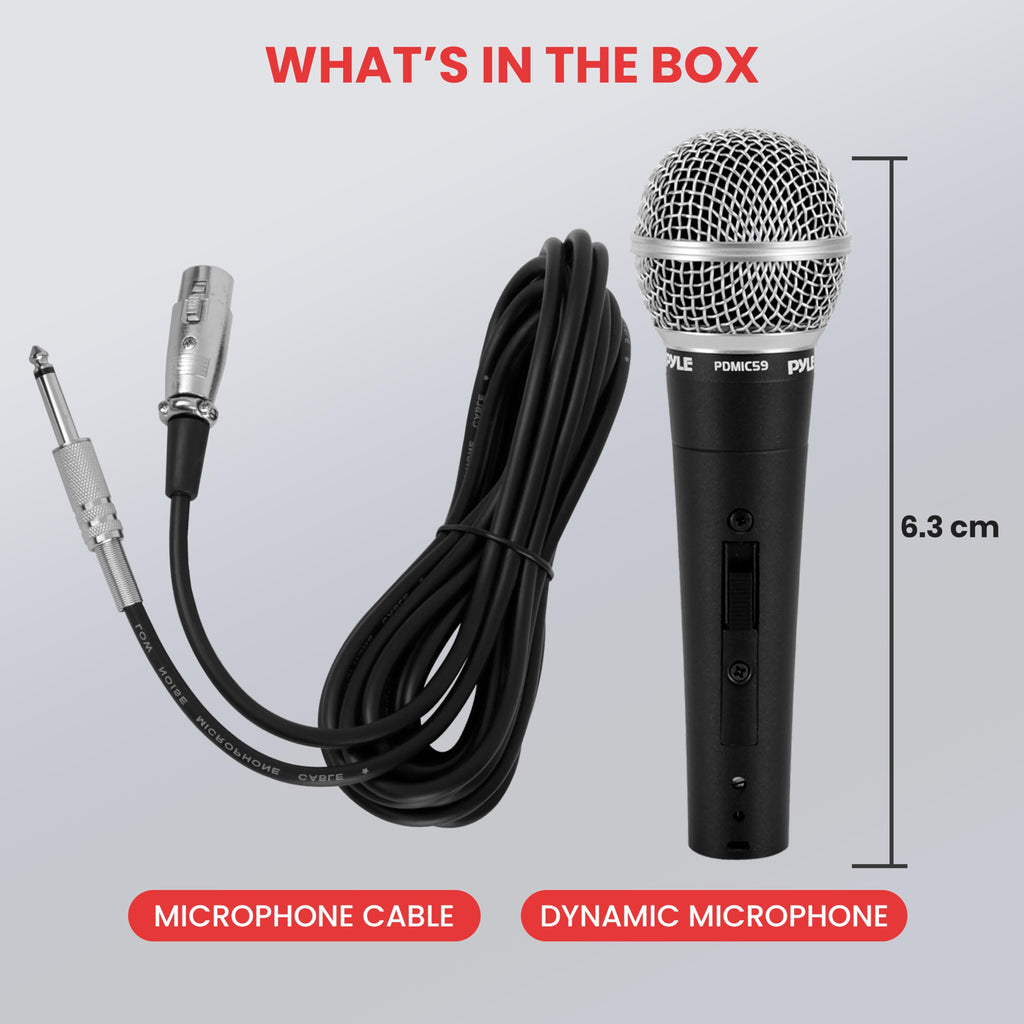 Pyle Microphone - Professional Dynamic Vocal Microphones, with ON/OFF Switch, Dynamic Cardioid, Handheld Mic for Singing, w/ 4.5 m – XLR Audio Cable, Compatible for Karaoke-Speaker-Speech-Amp-Mixer