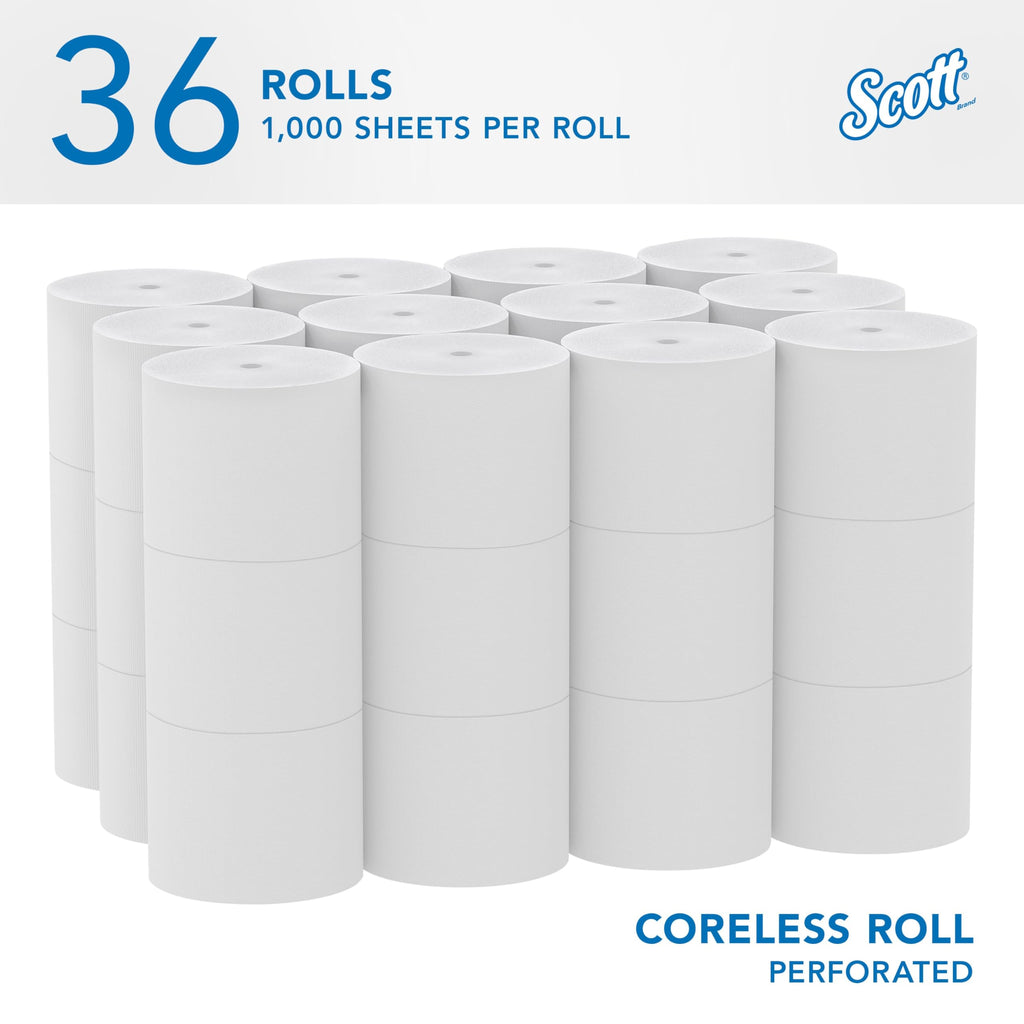 Scott Professional Essential Coreless High-Capacity Standard Roll Toilet Paper, Bulk (04007), 2-Ply, White (36 Rolls of 1,000 Sheets, 36,000 Sheet Total)