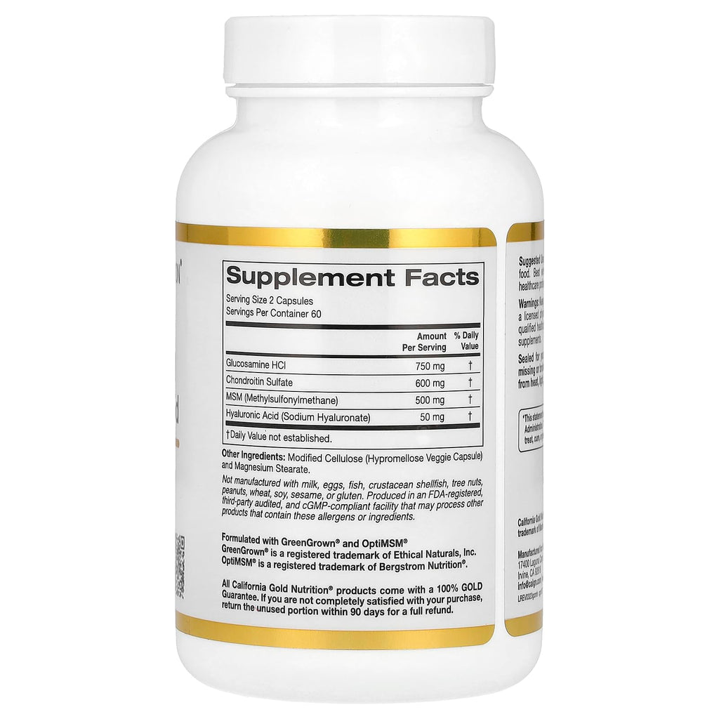 California Gold Nutrition Glucosamine, Chondroitin, MSM Plus Hyaluronic Acid, 120 Veggie Caps