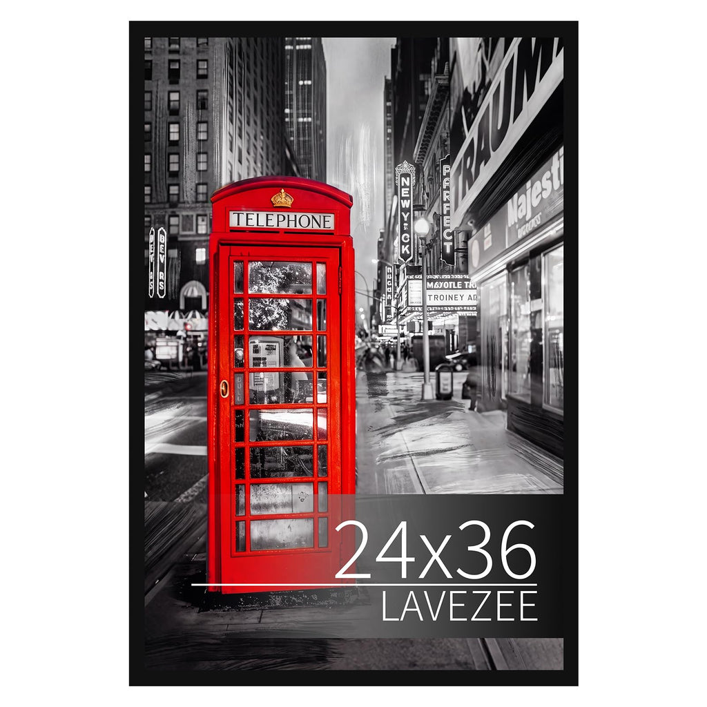 Lavezee 24x36 Poster Frame Black Display 24 x 36 Inch Photo Picture Frame for Wall, 24 by 36 Metal Frame for Wedding Christmas Birthday Thanksgiving Mother's Day