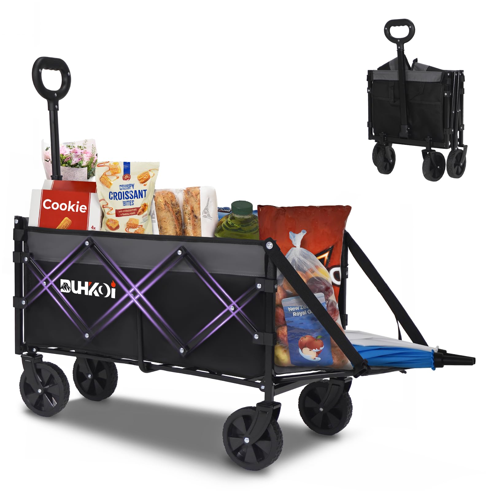 Duhkoi Foldable Wagon with Tailgate,12 lb Lightweight Small Utility Cart