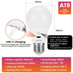 LED Rechargeable Light Bulbs With Remote ＆ Touch Dimmable, E26 Battery Operated Light Bulb for Lamps, RGB 12 Colors, 2600mAh USB battery backup Light Bulb With Timer, A19 Small Light Bulbs 2 Pack