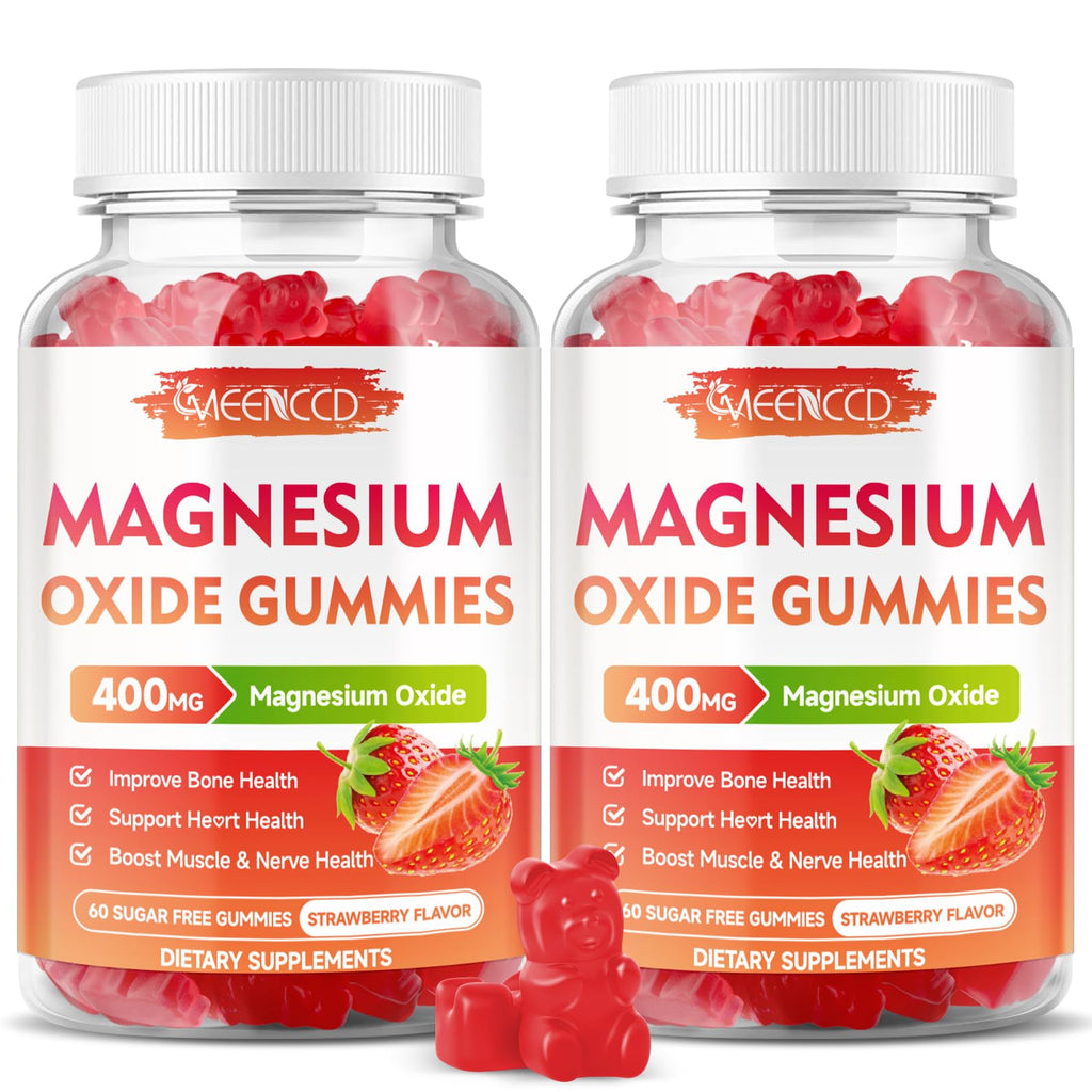 2 Pack Magnesium Oxide Gummies 400mg, Chewable Magnesium Oxide Supplement for Adults & Kids, Muscle Function Support, Non-GMO, Sugar-Free, Strawberry Flavor, 120 Count