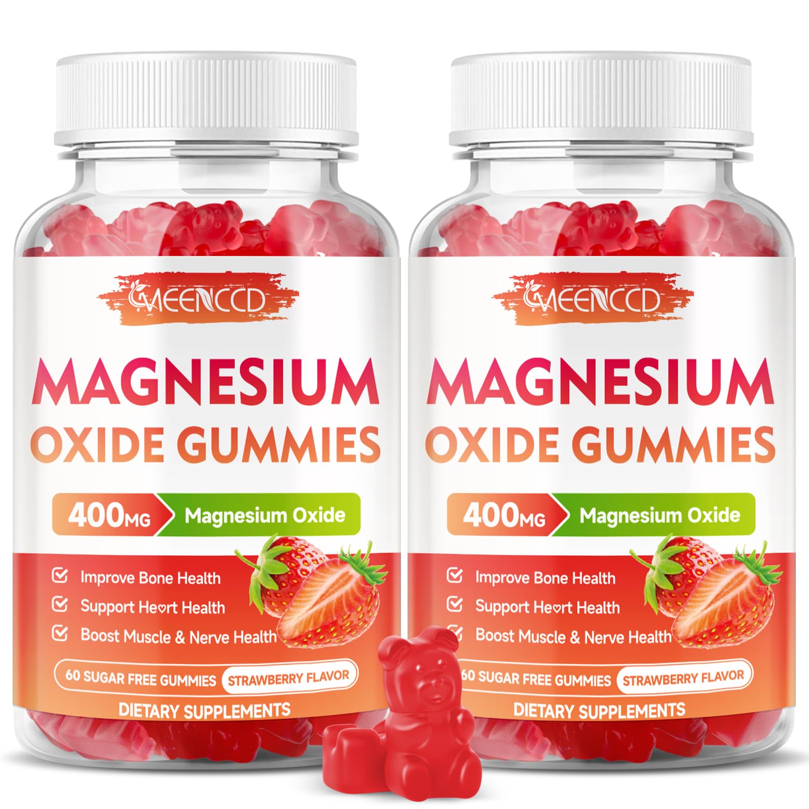 2 Pack Magnesium Oxide Gummies 400mg, Chewable Magnesium Oxide Supplement for Adults & Kids, Muscle Function Support, Non-GMO, Sugar-Free, Strawberry Flavor, 120 Count