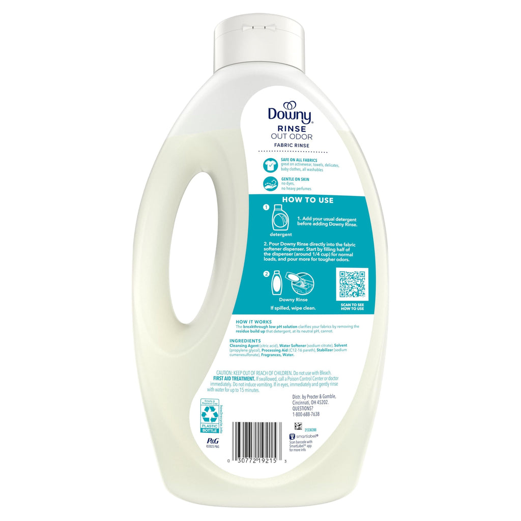 Downy Rinse Laundry Odor Remover, Cool Cotton Scent, 62 fl oz, Fabric Softener and Laundry Odor Removal Rinse, Fights Odors at the source, HE Compatible