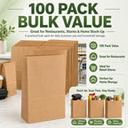 MESHA Paper Grocery Bags 12 x 7 x 17 Inches, 100 Pack Heavy Duty 60 lb Kraft Brown Paper Bags Bulk, Large Grocery Sacks for Shopping, Takeout, Restaurant, Retail, Storage and DIY Crafts