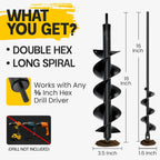 Sproot Garden Auger Drill Bit for Planting 2 Pack 1.6x16 & 3.5x16 Inch - Umbrellas and Fences Auger Post Hole Digger for Gardening and Spiral Bulb Planter Tool – 3/8 Inch Hex Drive Compatible